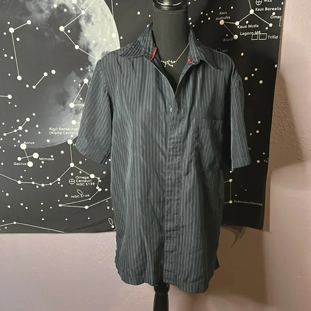 Blue Striped Microfiber Haggar Button Down